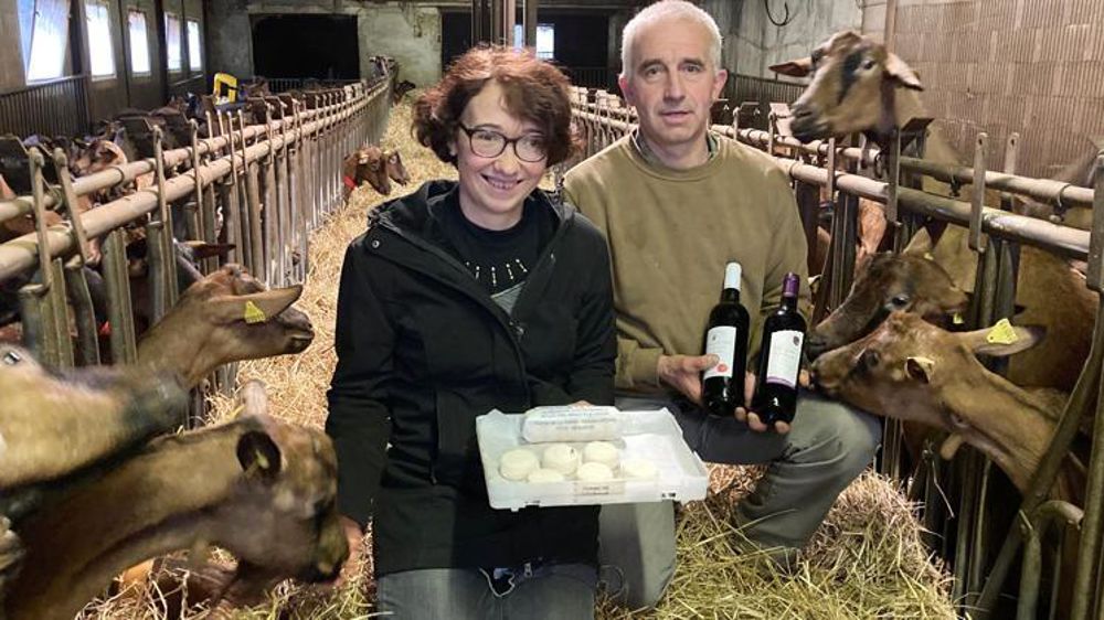 Isabelle et Serge  Broha vouent une passion à leurs chèvres et à leur vignoble planté en terrasses sur les flancs escarpés de la vallée du Lot. © Monique Roque Marmeys